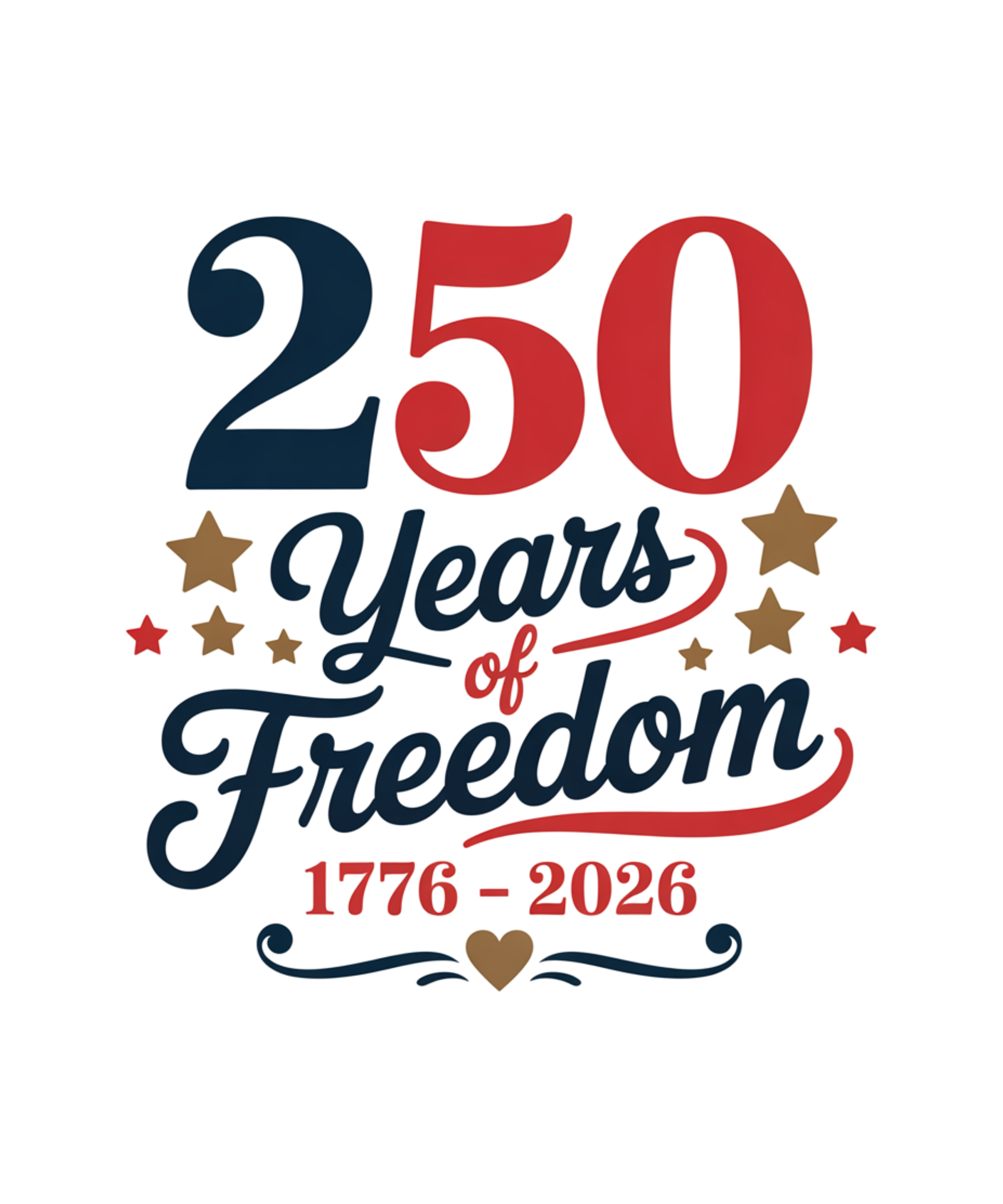 250 Years of Freedom DTF Transfer 1776-2026 | Patriotic Script Design | 4th of July Ready to Press Transfer - 250-T12
