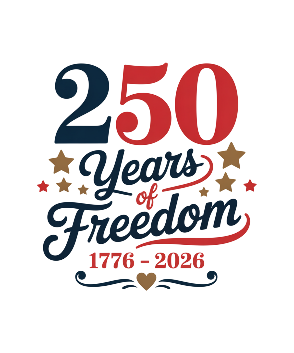 250 Years of Freedom DTF Transfer 1776-2026 | Patriotic Script Design | 4th of July Ready to Press Transfer - 250-T12