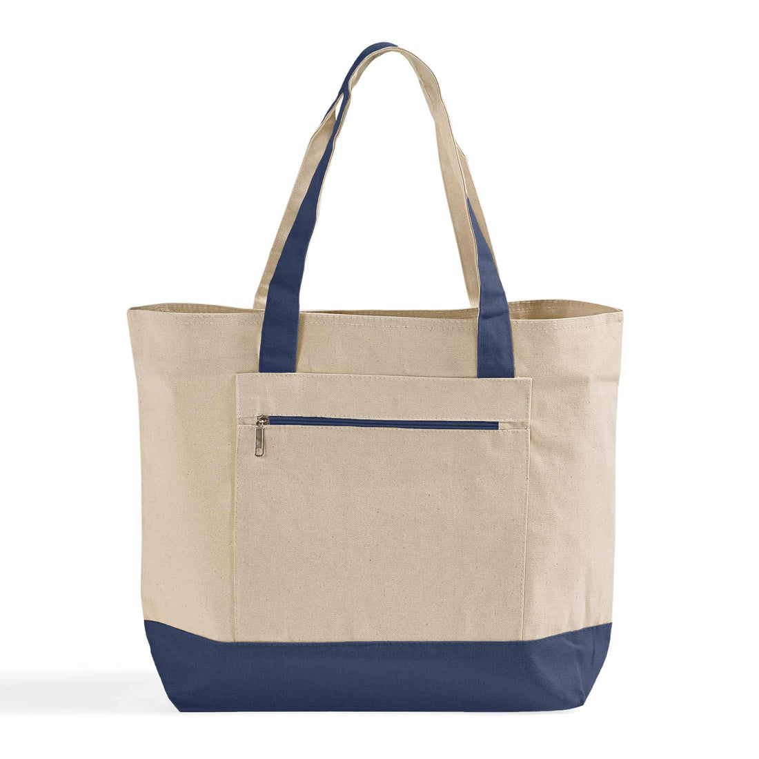 Canvas Zipper Tote Bag with Front Pocket