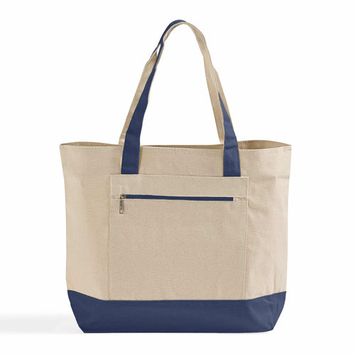 Canvas Zipper Tote Bag with Front Pocket