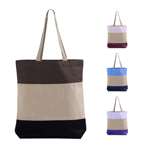 Q-Tees Tri-Color Canvas Tote Bag (Mini Shopper)